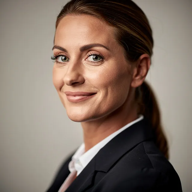 portrait de clémence vauclair souriante avec fond neutre