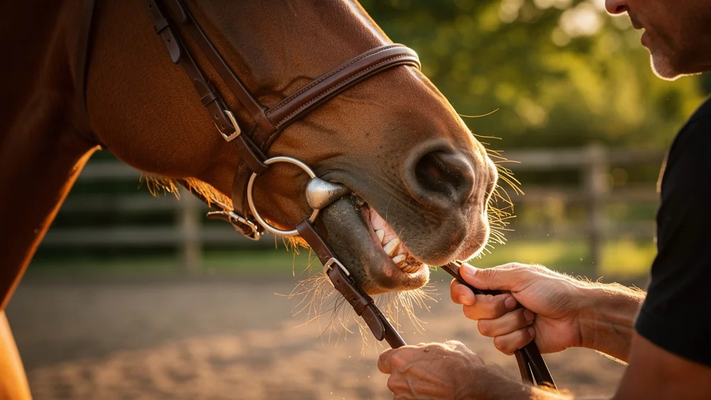 Surprise du cheval face à la pression inattendue d'un mors doux dans sa bouche