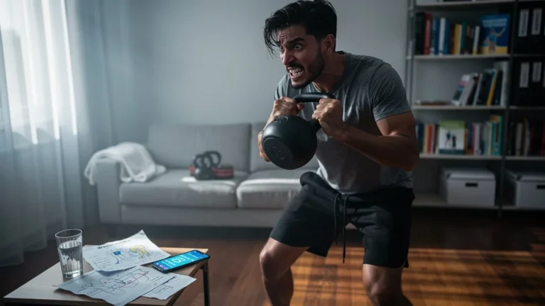 Homme tentant d’accélérer la reprise post-arrêt, moment intense et dramatique en intérieur lumineux