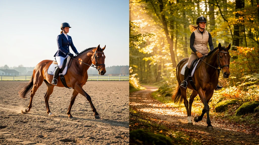 Comparaison reprise en manège et balade en forêt pour progresser en assiette équestre
